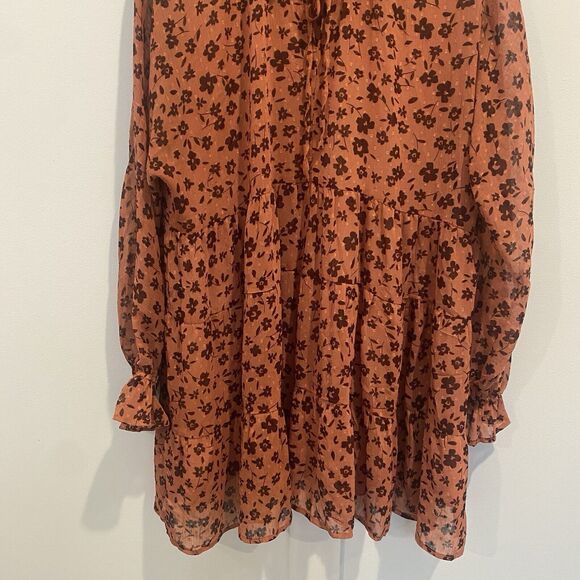 Dress Forum Los Angeles Dress Small Tan Floral Boho Prairie Ruffle Fall Colors - Picture 4 of 13